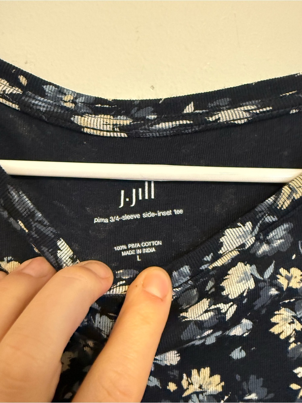 2/$30 J.Jill Floral Pima Cotton Tunic Top Large Navy Blue - Picture 5 of 6